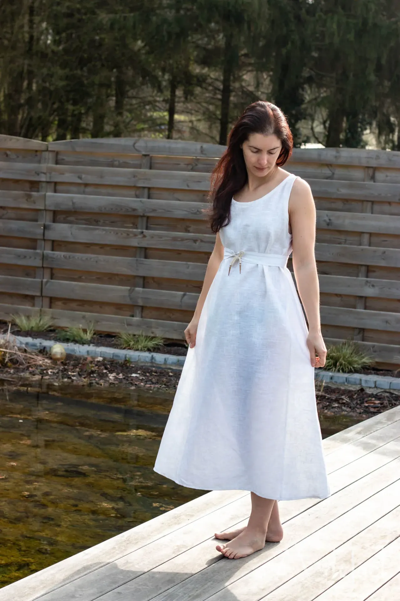 Chemise femme sans manches (S, Coutures machine, blanc)