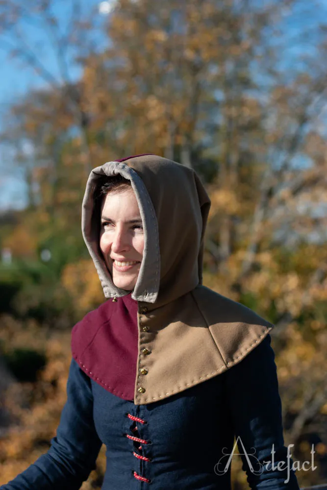 Buttoned hood T1 (made to order) (Laine standard (, Lin, 8 boutons métalliques + boutonnières machine, Bouton T1)
